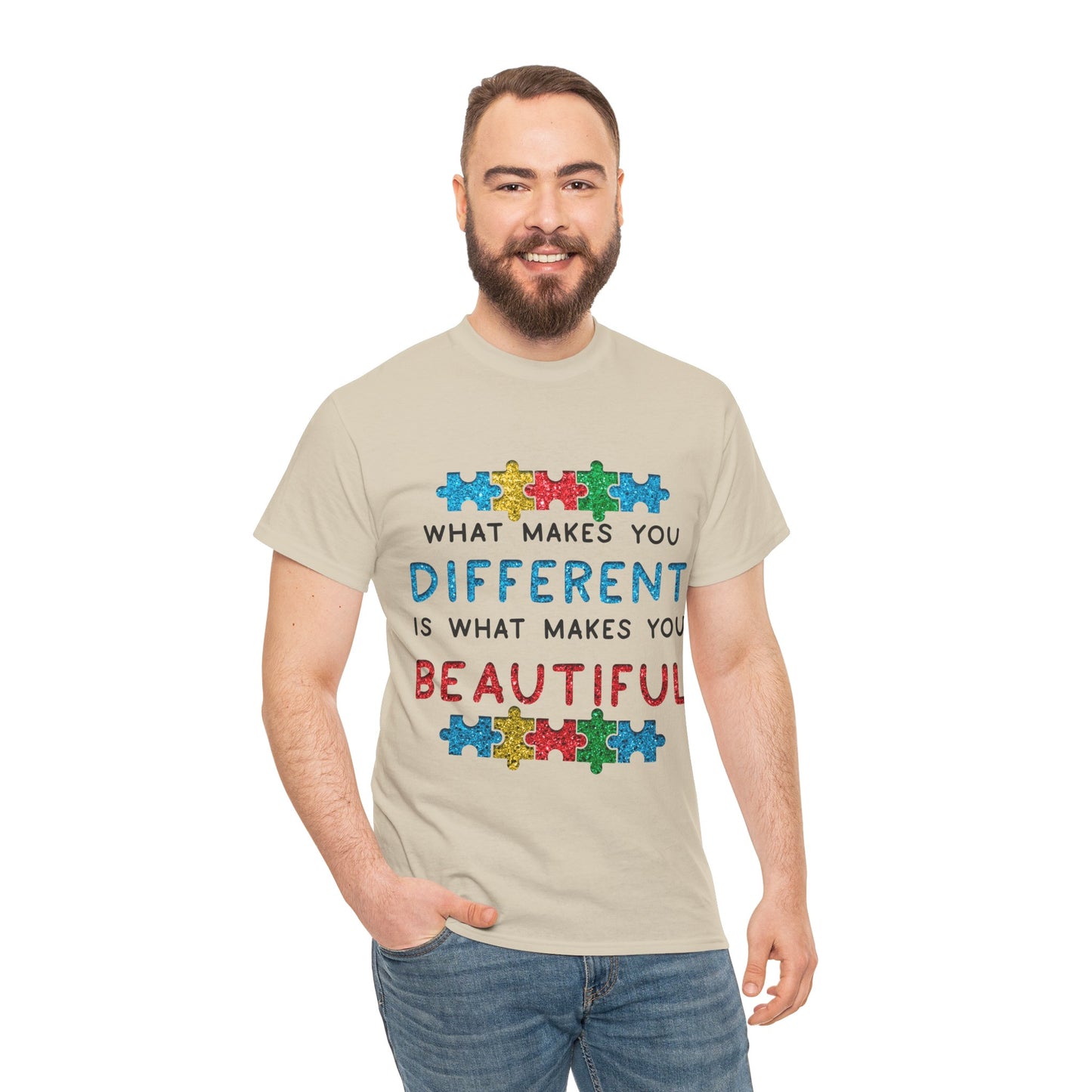 Autism WHAT MAKES YOU DIFFERENT IS WHAT MAKES YOU BEAUTIFUL T-shirt Unisex Heavy Cotton