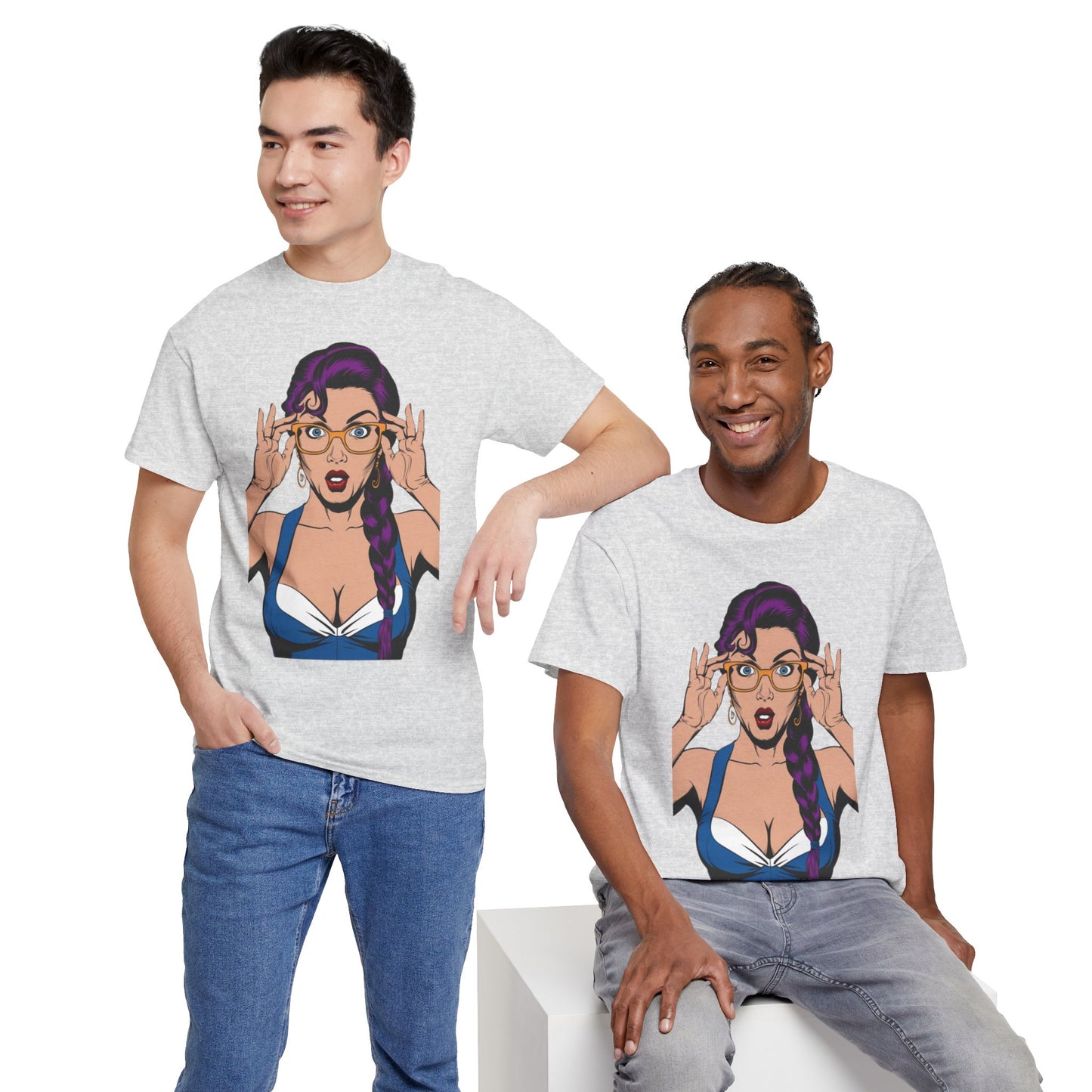 Sexy PopArt Girl Glasses and Braids Tshirt unisex heavy cotton
