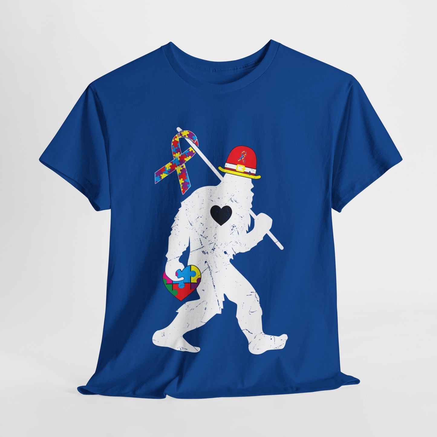 Bigfoot Heart Puzzle Piece Autism T shirt unisex heavy cotton T-shirt