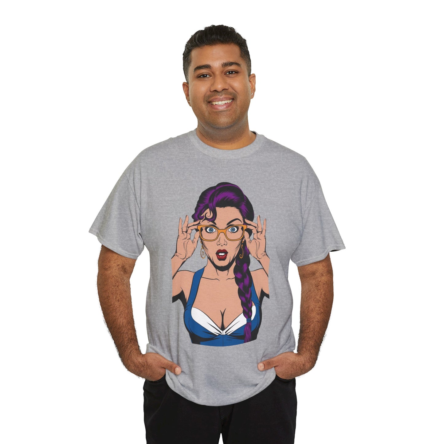 Sexy PopArt Girl Glasses and Braids Tshirt unisex heavy cotton