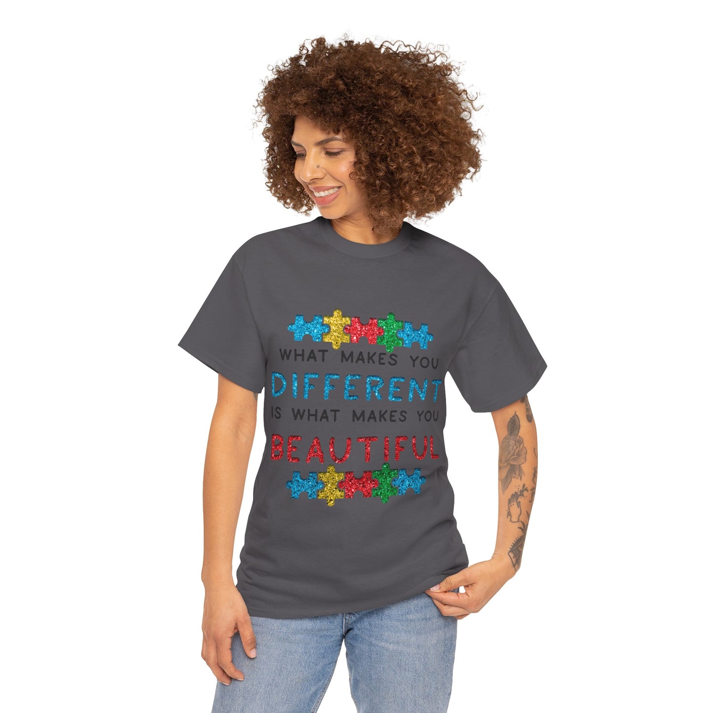 Autism WHAT MAKES YOU DIFFERENT IS WHAT MAKES YOU BEAUTIFUL T-shirt Unisex Heavy Cotton