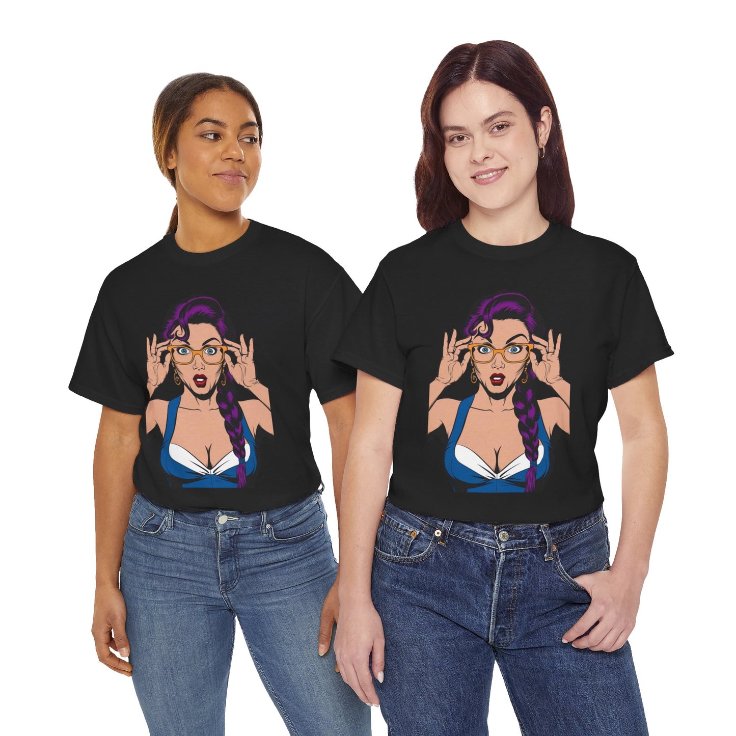 Sexy PopArt Girl Glasses and Braids Tshirt unisex heavy cotton