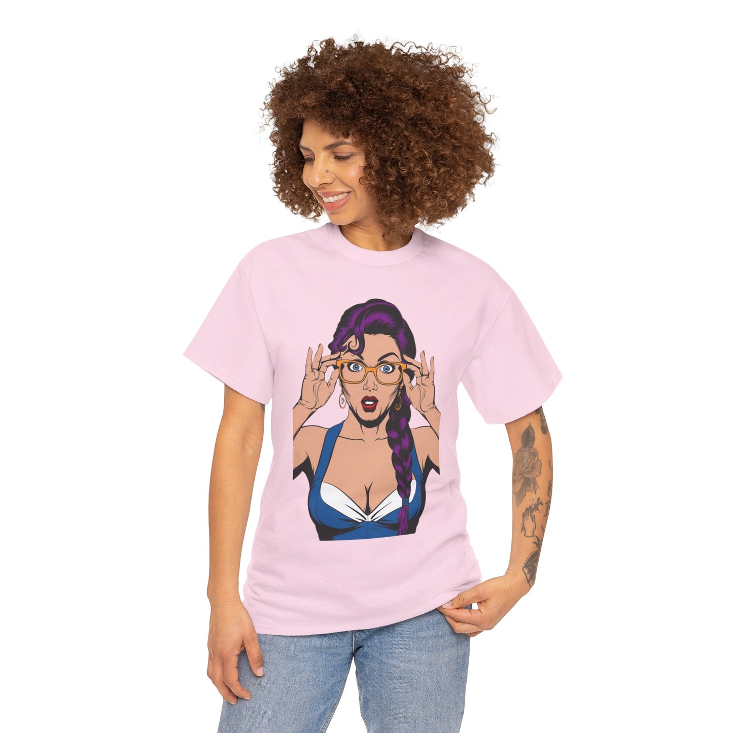 Sexy PopArt Girl Glasses and Braids Tshirt unisex heavy cotton