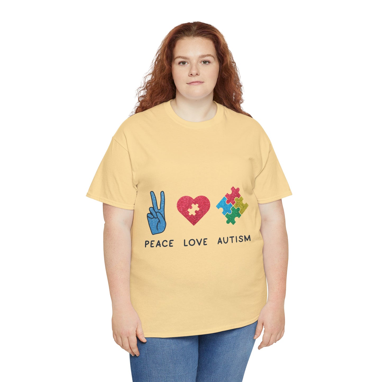 Autism Peace Love Autism T-shirt Unisex Heavy Cotton