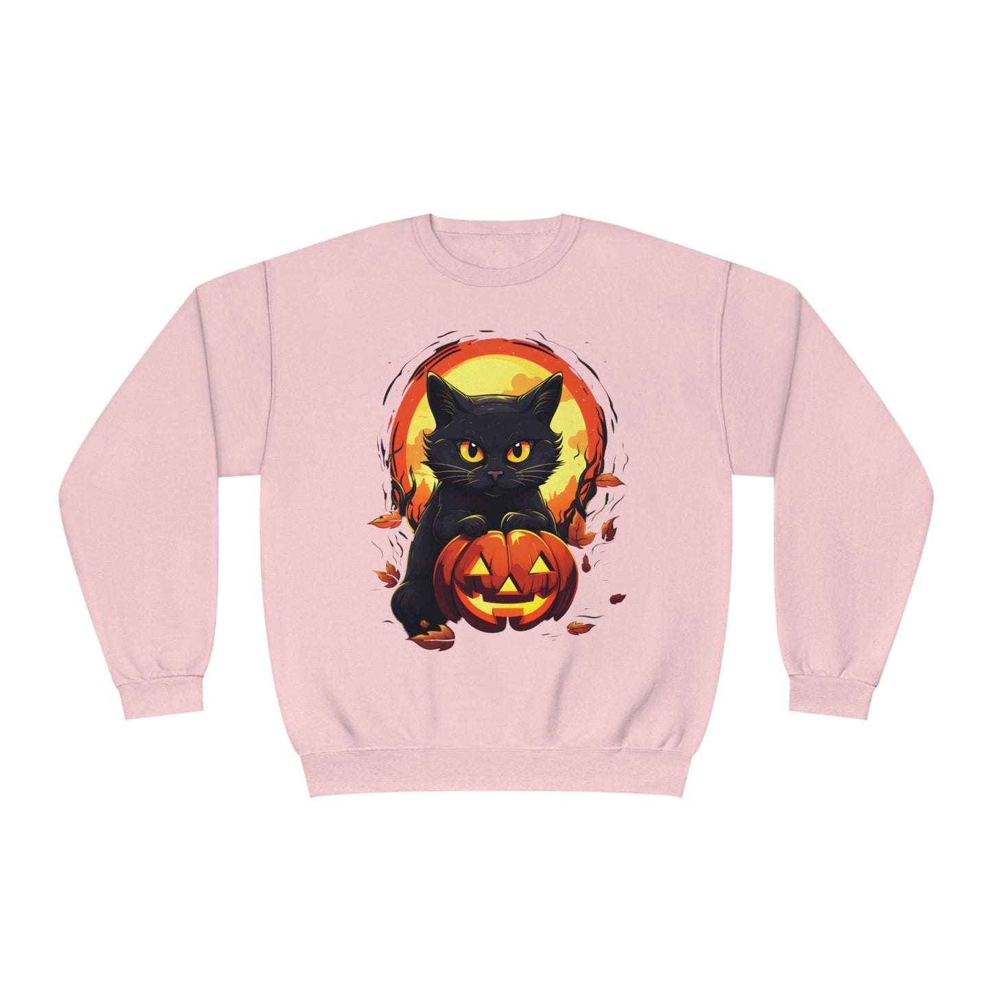 Halloween Cat Sweatshirt Unisex Funny Cat Jack-O-Lantern Graphic Shirt Gifts Spooky Long Sleeve Crewneck Shirt Tops