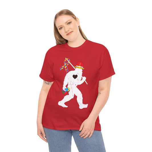 Bigfoot Heart Puzzle Piece Autism T shirt unisex heavy cotton T-shirt