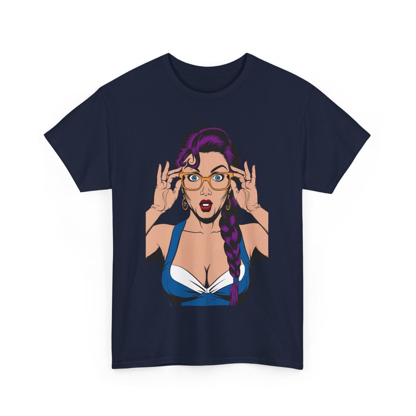 Sexy PopArt Girl Glasses and Braids Tshirt unisex heavy cotton