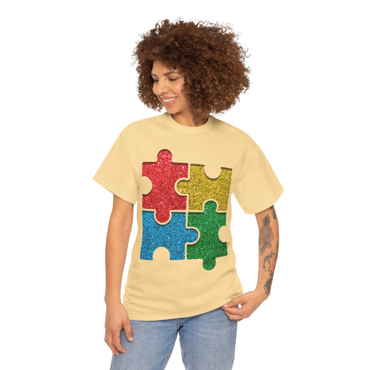 Autism Puzzle Pieces T-shirt Unisex Heavy Cotton