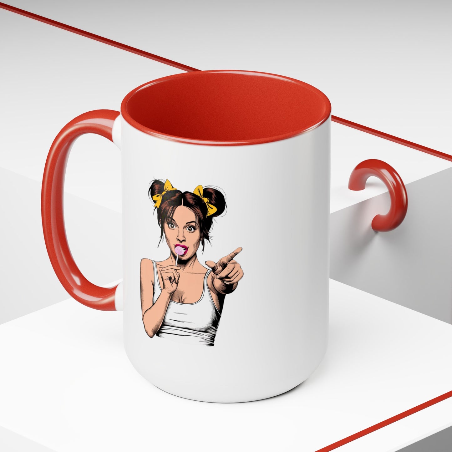 Sexy PopArt Girl with Sucker and Pigtails 15oz Coffee Mug