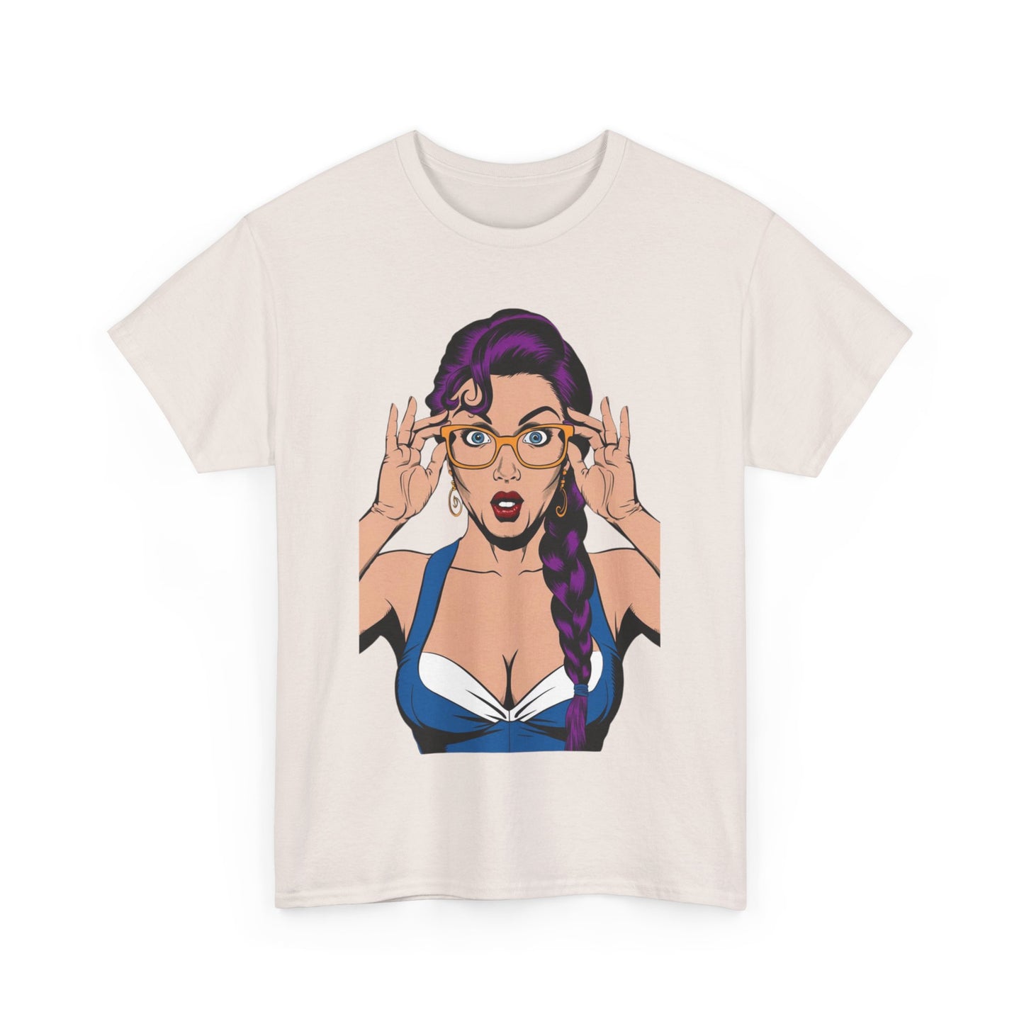 Sexy PopArt Girl Glasses and Braids Tshirt unisex heavy cotton