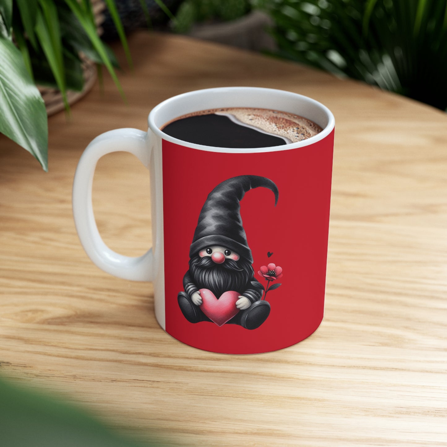 Black Valentine Gnome Ceramic Mug 11oz