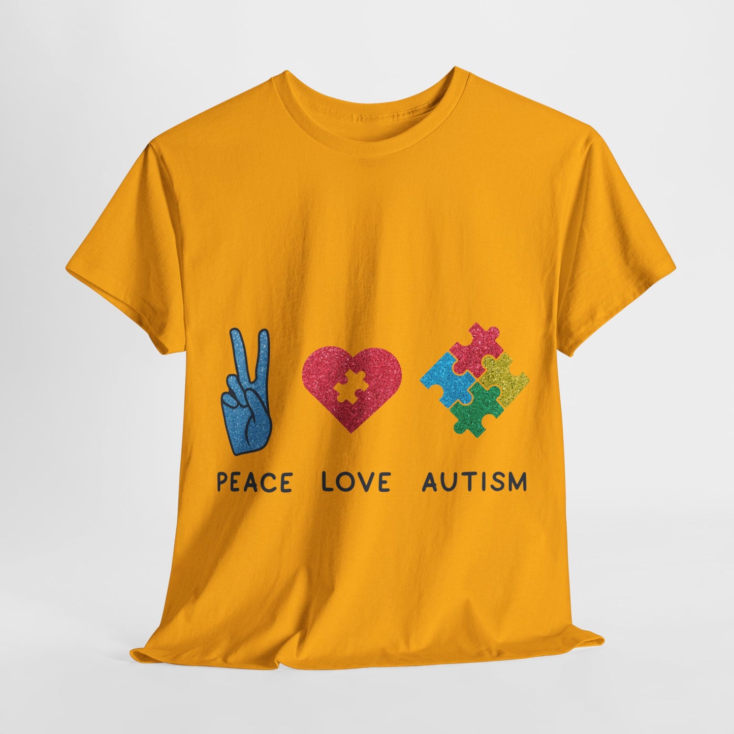 Autism Peace Love Autism T-shirt Unisex Heavy Cotton