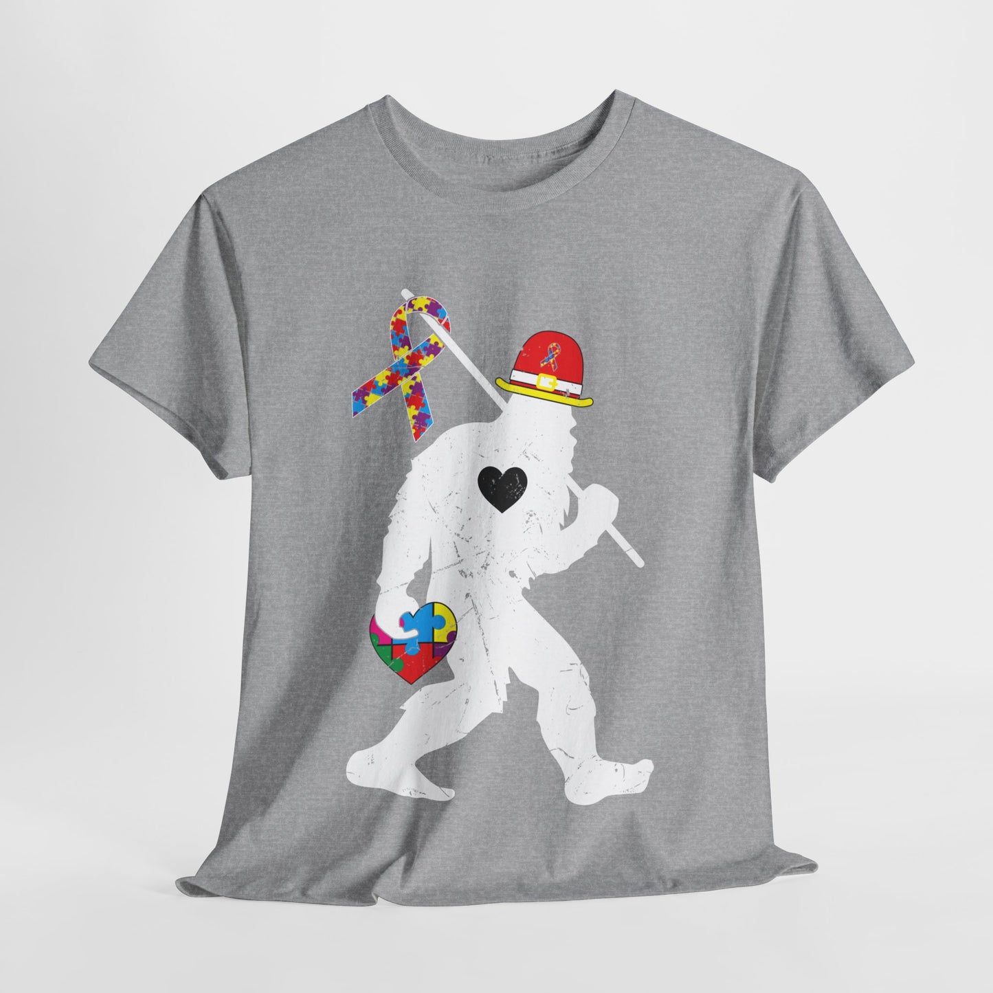 Bigfoot Heart Puzzle Piece Autism T shirt unisex heavy cotton T-shirt