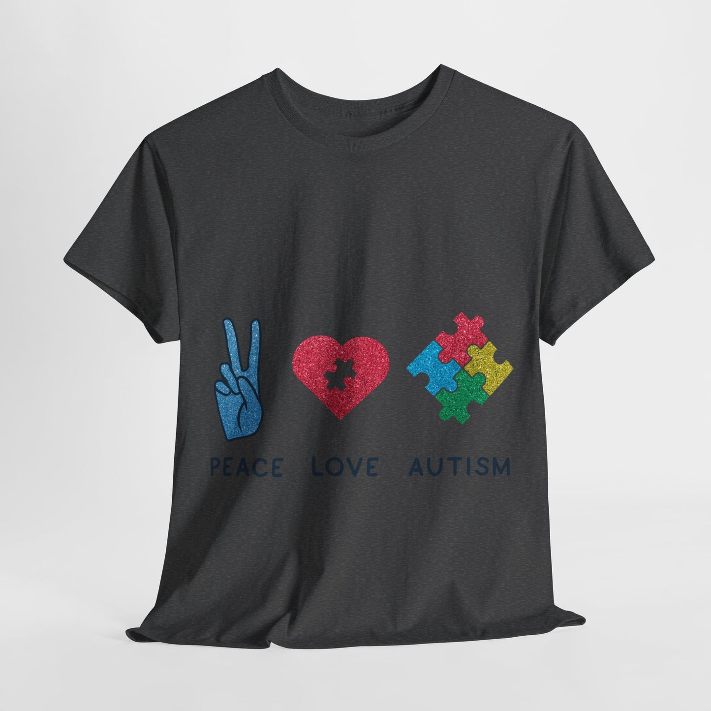 Autism Peace Love Autism T-shirt Unisex Heavy Cotton