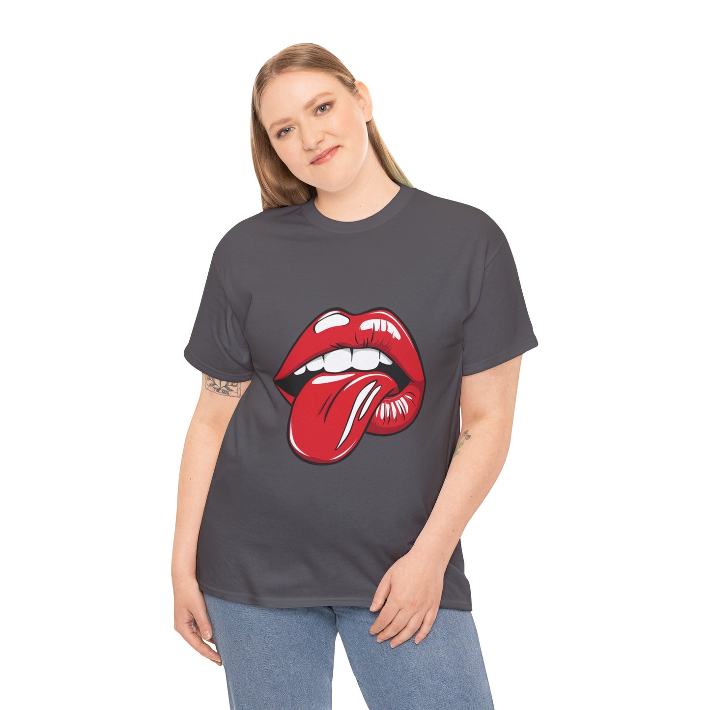 Sexy Retro PopArt Red Lips and Tounge Unisex heavy cotton Tshirt