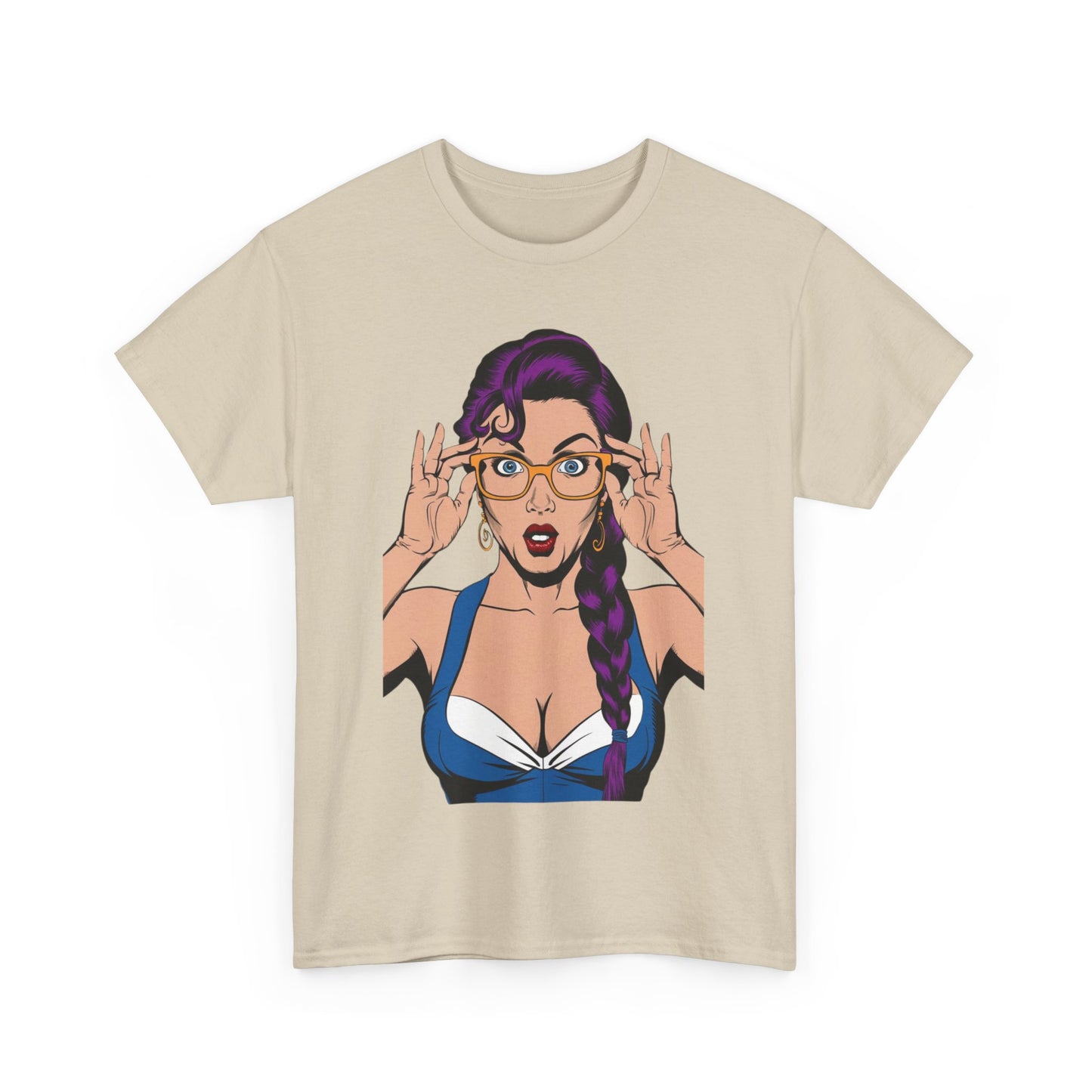 Sexy PopArt Girl Glasses and Braids Tshirt unisex heavy cotton