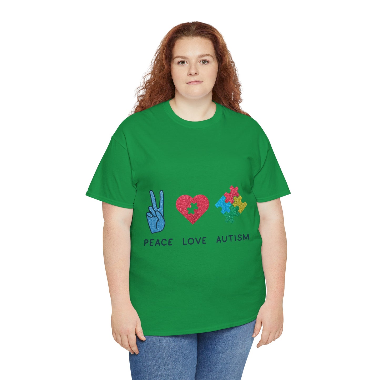 Autism Peace Love Autism T-shirt Unisex Heavy Cotton