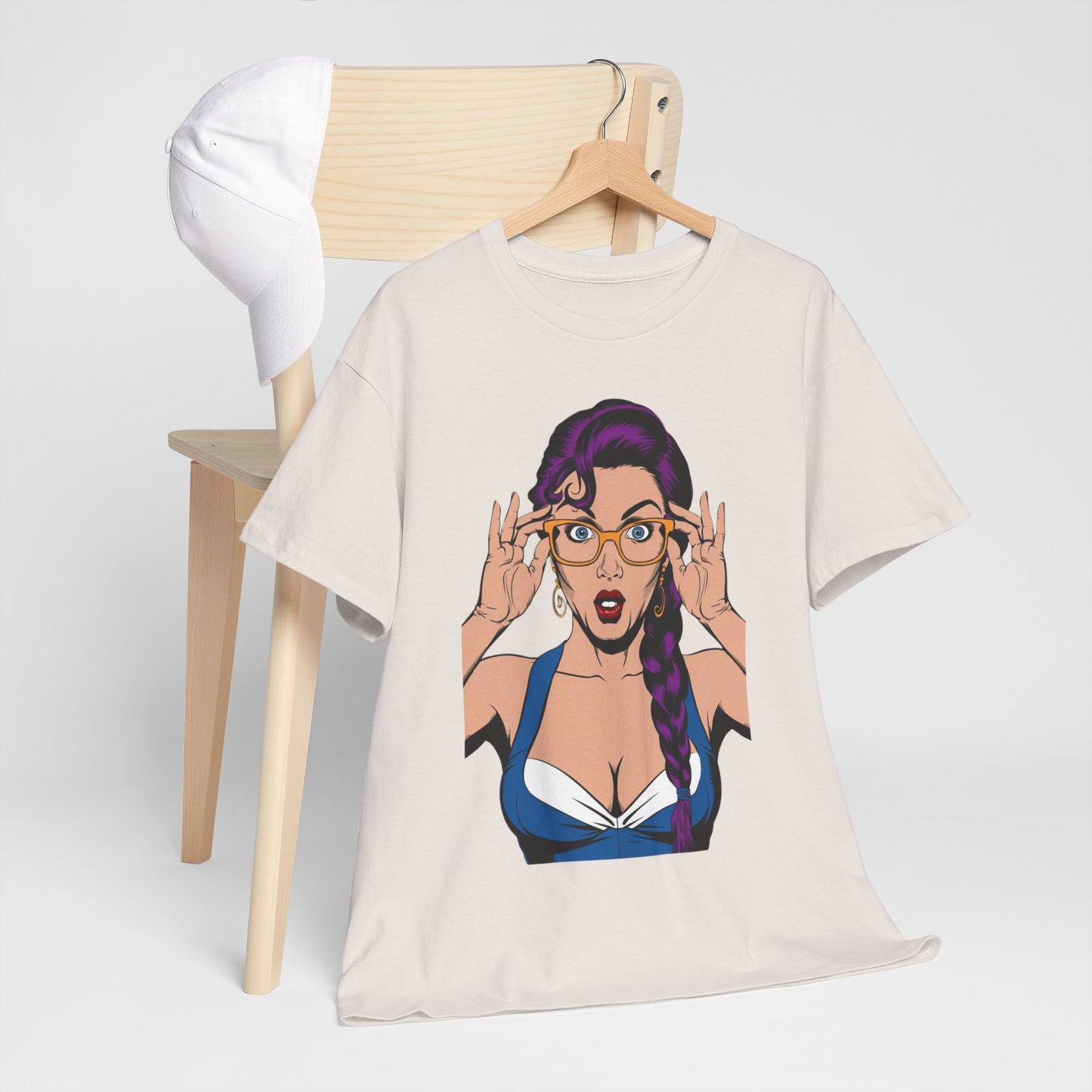 Sexy PopArt Girl Glasses and Braids Tshirt unisex heavy cotton