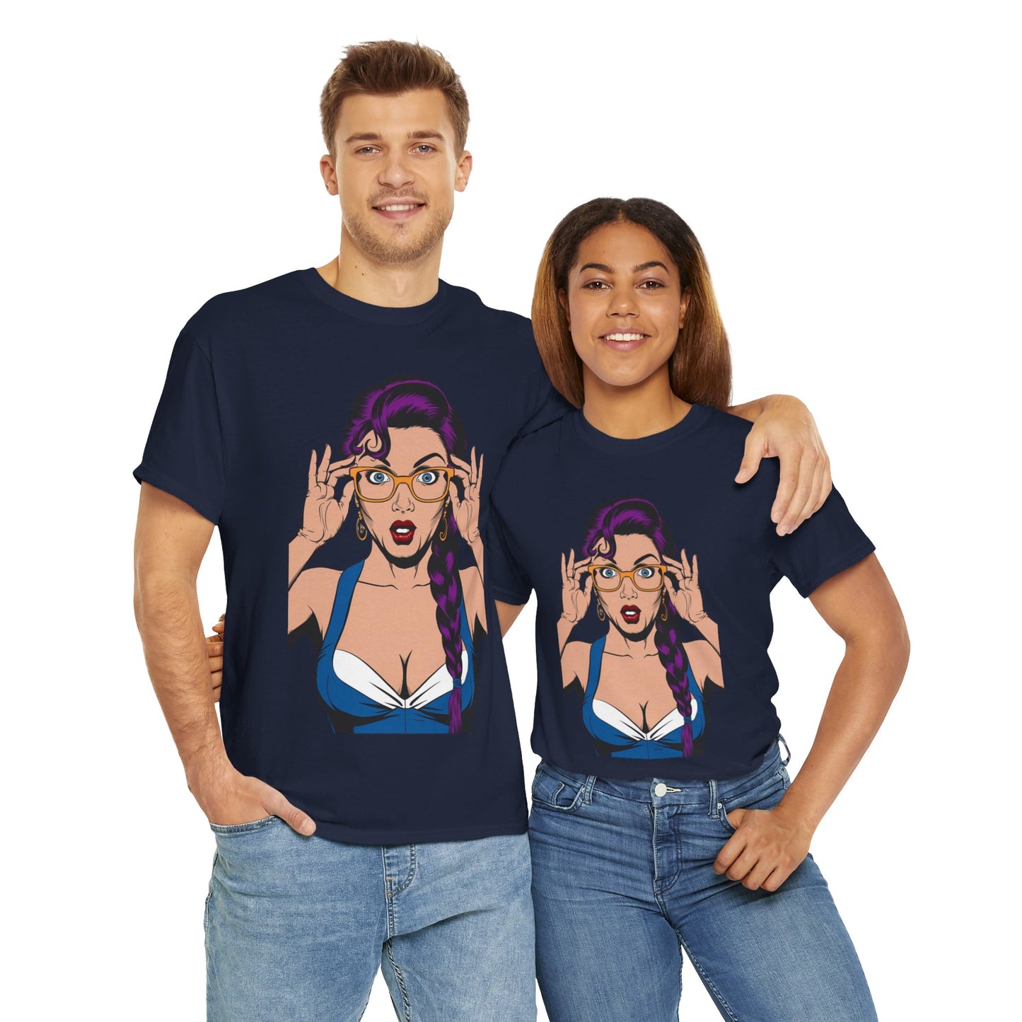 Sexy PopArt Girl Glasses and Braids Tshirt unisex heavy cotton