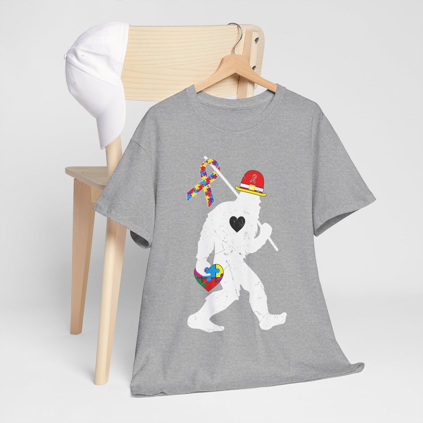 Bigfoot Heart Puzzle Piece Autism T shirt unisex heavy cotton T-shirt