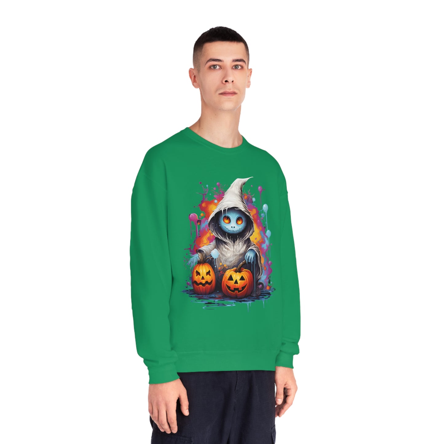 Cute Halloween Unisex Sweatshirt Jack-O-Lanterns Graphic Shirt Gifts Spooky Long Sleeve Crewneck Shirt Tops
