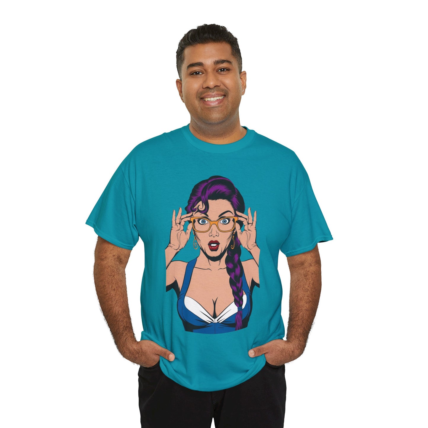 Sexy PopArt Girl Glasses and Braids Tshirt unisex heavy cotton