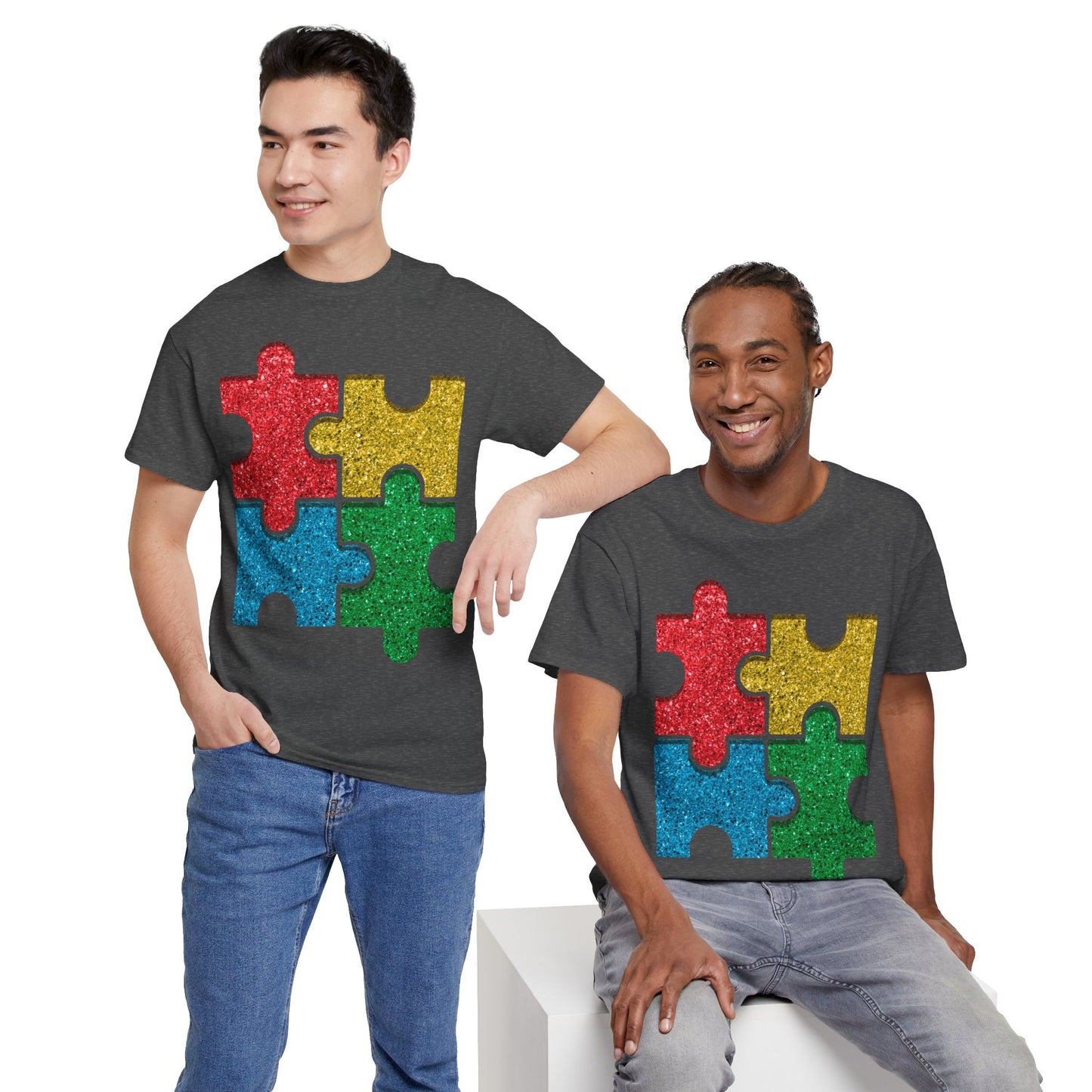 Autism Puzzle Pieces T-shirt Unisex Heavy Cotton