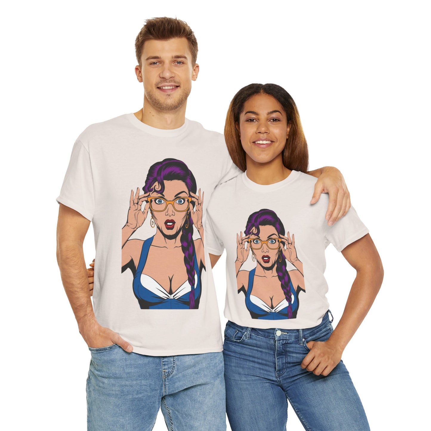 Sexy PopArt Girl Glasses and Braids Tshirt unisex heavy cotton