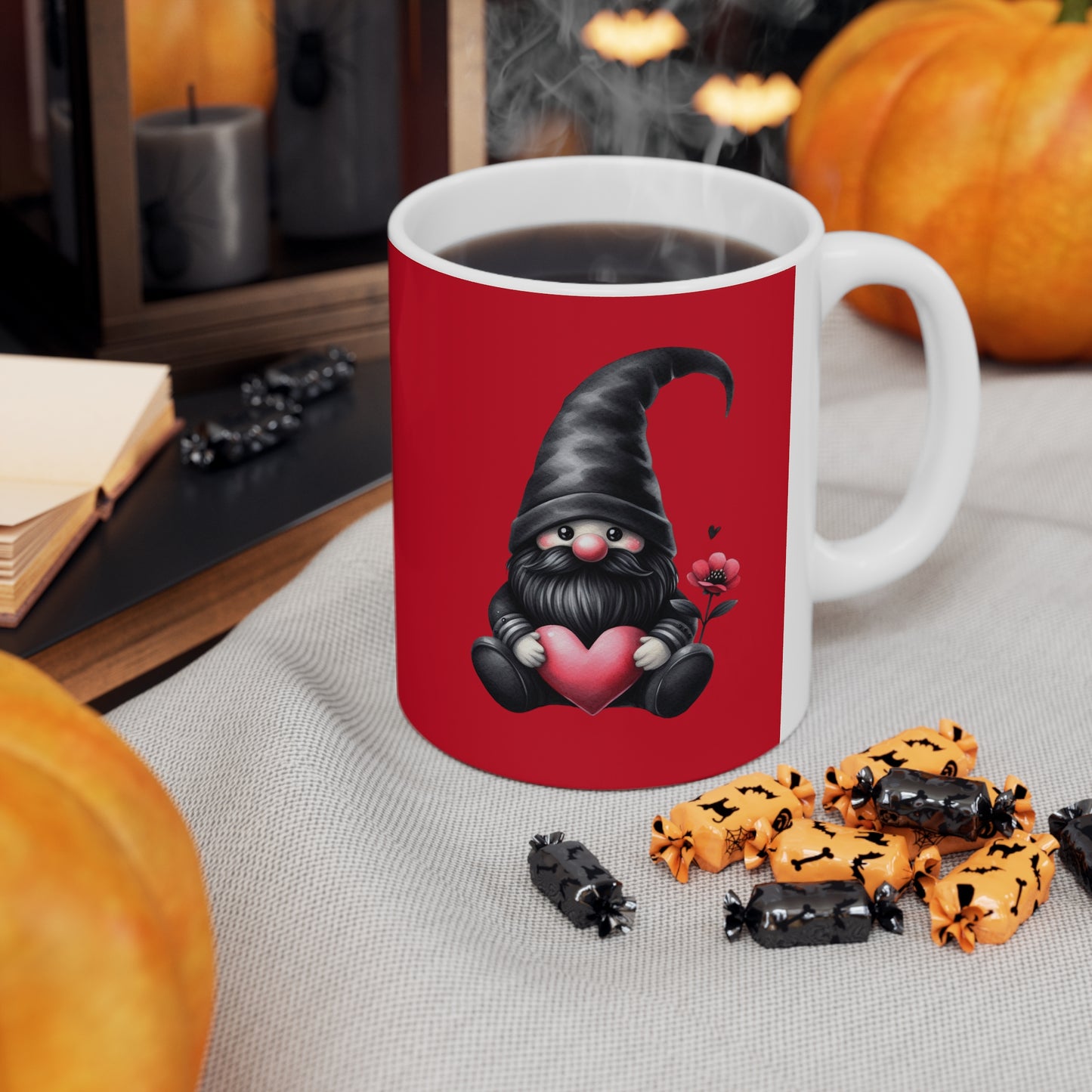 Black Valentine Gnome Ceramic Mug 11oz