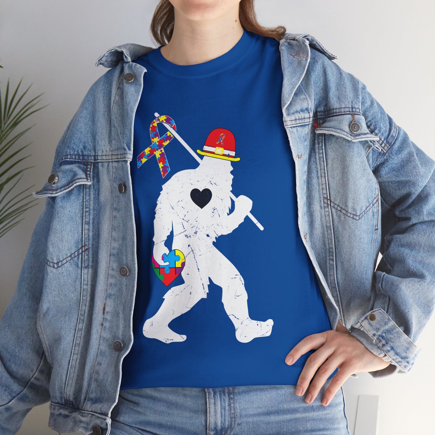 Bigfoot Heart Puzzle Piece Autism T shirt unisex heavy cotton T-shirt