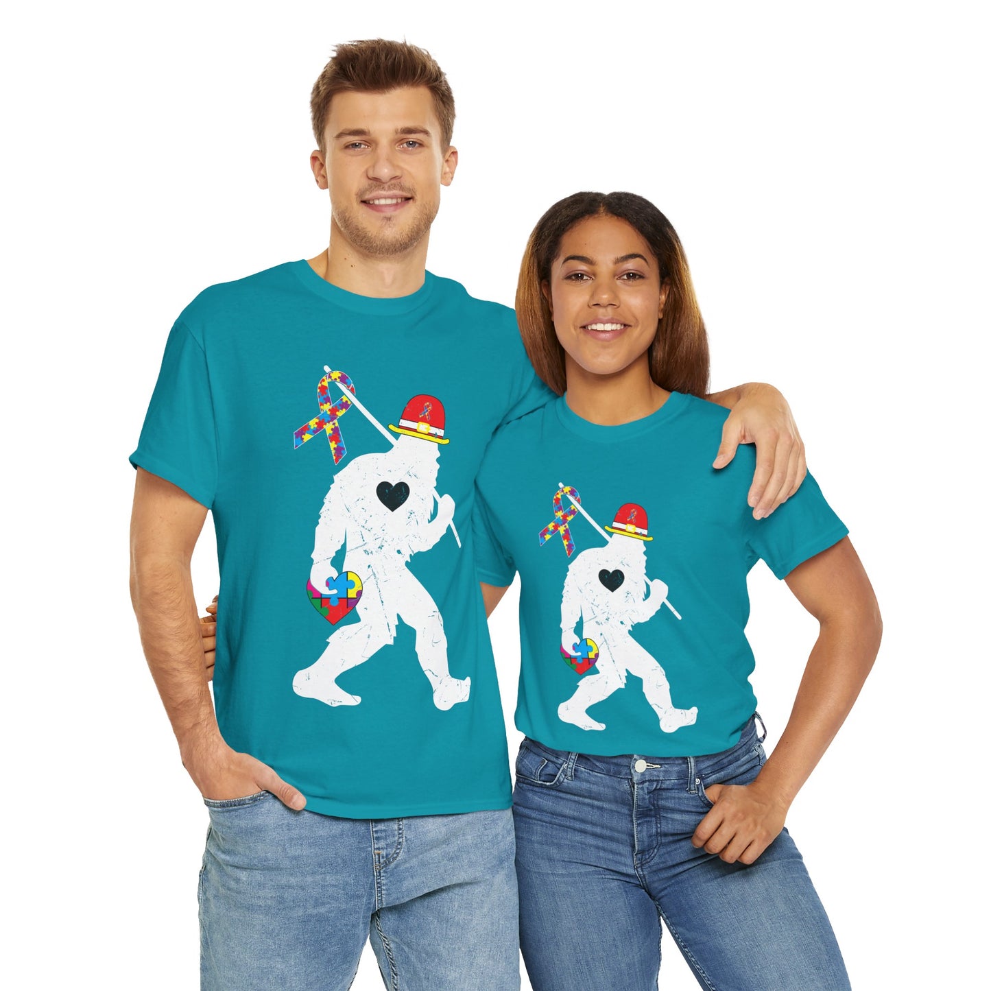 Bigfoot Heart Puzzle Piece Autism T shirt unisex heavy cotton T-shirt