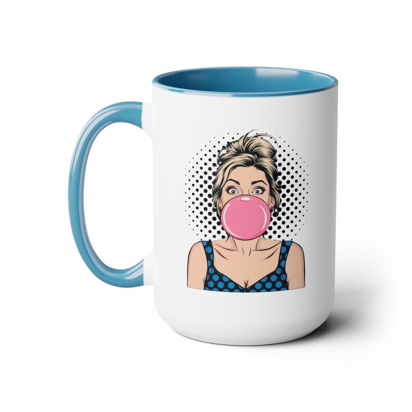 Sexy PopArt Girl with Large Bubble Gum Bubble 15oz Coffee Mug