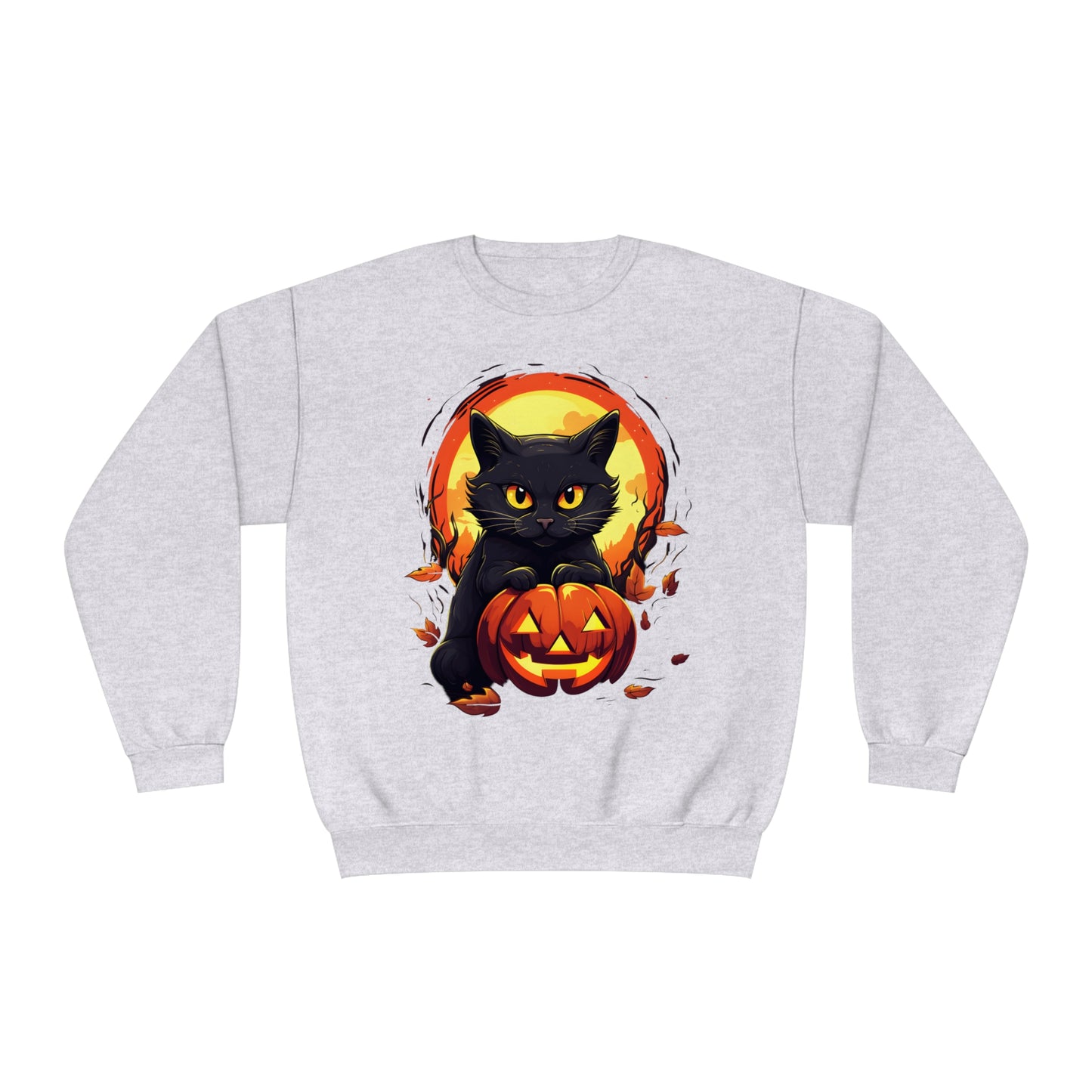 Halloween Cat Sweatshirt Unisex Funny Cat Jack-O-Lantern Graphic Shirt Gifts Spooky Long Sleeve Crewneck Shirt Tops